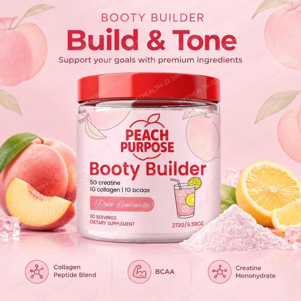 Creatine Monohydrate Powder - Peach Purpose Booty Builder Powder, Pink